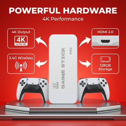 ILIORIA™ RETRO GAME STICK PRO 60,000 + CLASSIC GAMES + 2 FREE WIRELESS CONTROLLERS | PLUG INTO ANY TV & PLAY INSTANTLY