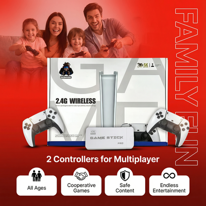 ILIORIA™ RETRO GAME STICK PRO 60,000 + CLASSIC GAMES + 2 FREE WIRELESS CONTROLLERS | PLUG INTO ANY TV & PLAY INSTANTLY