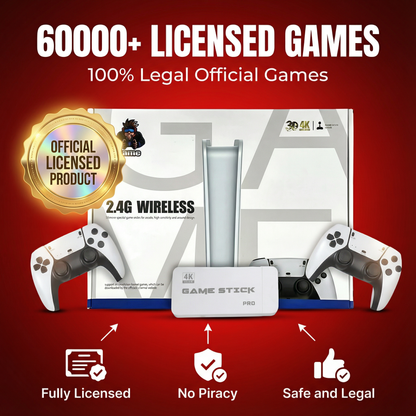 ILIORIA™ RETRO GAME STICK PRO 60,000 + CLASSIC GAMES + 2 FREE WIRELESS CONTROLLERS | PLUG INTO ANY TV & PLAY INSTANTLY
