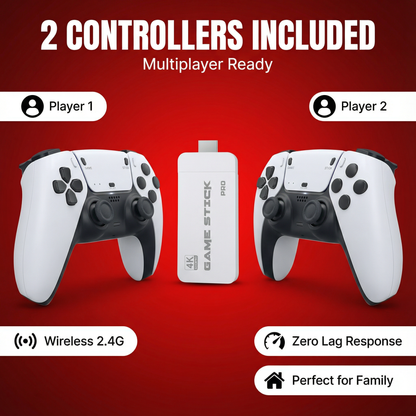 ILIORIA™ RETRO GAME STICK PRO 60,000 + CLASSIC GAMES + 2 FREE WIRELESS CONTROLLERS | PLUG INTO ANY TV & PLAY INSTANTLY